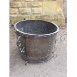 A Generous Victorian Copper Log Basket, with studded decoration, raised on an Arts & Crafts style