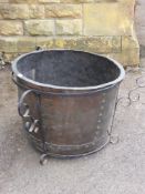 A Generous Victorian Copper Log Basket, with studded decoration, raised on an Arts & Crafts style
