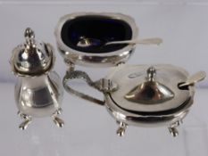 A Silver Cruet, comprising salt, pepper, mustard, London hallmark, mm Da-mar Silverware, dated 1975,