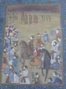 A Large Indian Oil on Canvas depicting a wedding procession, approx 63 x 89 cms.