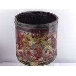 An Antique Military Circular Box, depicting a Royal Coat of Arms, leather with a metal base.