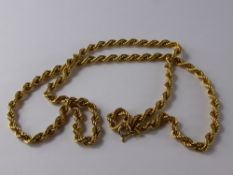 A 9 Ct Yellow Gold Hallmark Rope Chain, approx 59 cms, approx wt 11 gms.