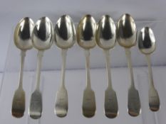 Six Silver Victorian Dessert Spoons, together with a single teaspoon, approx 332 gms.