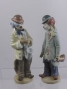 Two Lladro Porcelain Figurines entitled "Sad Sax" No. 05471 and "Circus Sam" No. 05472 both dd