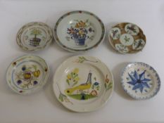 A Collection of Six Miscellaneous Dutch 18th Century Bowls and Plates, including four 6", 2
