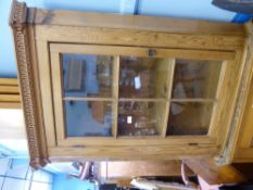 Two Pine Kitchen Cabinets, the first having glazed door with two internal shelves, the other with