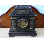 A Late 19th Century Slate Cased Mantel Clock, movement by A.D. Mougin, deux medailles, visible