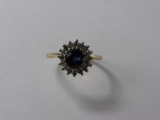 A Lady's 9 Ct Yellow and White Gold Diamond and Sapphire Ring, sapp 6 mm, 16 x 1.5 pt dias, size