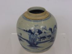 A 19th Century Blue and White Ginger Jar, depicting a lake side property. (AF)