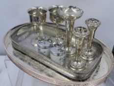 A Quantity of Silver Plate, including a pair of Cavalier goblets, a rectangular decanter tray, an