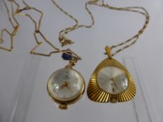 A Vintage Bel Art Pendant Watch on Chain, together with a Butherer bubble pendant watch on chain. (