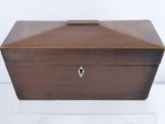 A 19th Century Sarcophagus Tea Caddy together with two quill work stationery boxes and a rosewood