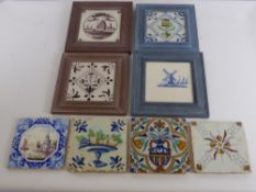 A Collection of Miscellaneous Polychrome 17th and 18th Century, Delft Tiles (four framed). (8)