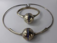 A Lady's Danish Vintage Solid Silver and Enamel Necklace, Bracelet and Ring Set, mm HC+ and