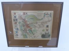 A Hand Coloured Map of Cambridge University and Town, with college arms to one side, approx 26 x