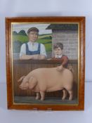 Fred Aris, British 1932- Original on Board, entitled 'Pig', signed lower left, dated 1981, approx 53