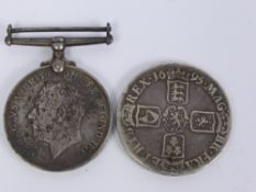 England, 1695 Crown, William III laureate and draped bust, rev. crowned cruciform shields, date