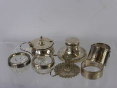 A Collection of Miscellaneous Silver, including two cut glass and silver rimmed salts, London