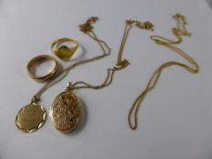 A Collection of Miscellaneous Gold Jewellery, including wedding ring, size R, Cancer Zodiac