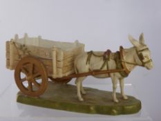 A Royal Dux Figure of a Donkey pulling a Cart, rose triangular stamp 'Made in Czechoslovakia' to