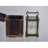 A Brass Carriage Clock, the mechanism stamped S.F.R.A., approx 15 cms high, in the original