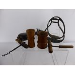 A Collection of Miscellaneous Items, including antique brush, cork screw, stirrups, veterinary