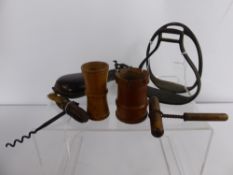 A Collection of Miscellaneous Items, including antique brush, cork screw, stirrups, veterinary