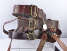 Four Leather WWI and WWII Military 'Sam Brown' Belts.