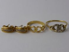 Two 18 Ct Yellow and White Gold Lady's 750 Yellow Gold Rings, one yellow and white gold Knot ring