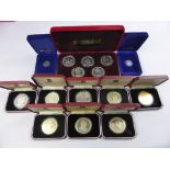 A Collection of Miscellaneous Pobjoy Mint Crownmedal Solid Silver Coins and Proof Set, including 2 x