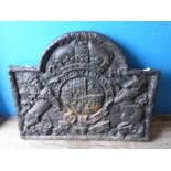 A Cast Iron Fire Back, depicting a Coat of Arms, approx 100 cms wide x 80 cms