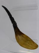 An Antique Native American Horn Ladle, the handle carved with fish, eagle and bear, possibly