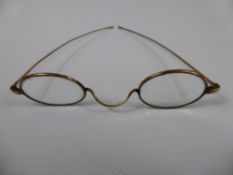 A Pair of Antique 9 Ct Gold Hallmarked Glass Lens Spectacles, approx wt 128 gms.