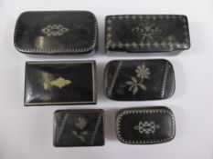 Miscellaneous Antique Silver Inlaid Snuff Boxes of various sizes, approx 6.