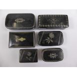 Miscellaneous Antique Silver Inlaid Snuff Boxes of various sizes, approx 6.