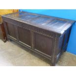 A Circa 1800 Oak Panelled Coffer, approx 140 x 60 x 68 cms, interior fitted with a candle drawer.