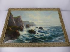 Scottish School An Original Oil on Canvas, entitled "Fishing Boat on Aberdeen Coast" dated 1918,