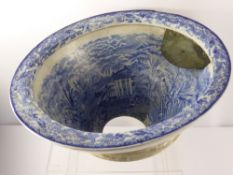 A Victorian Blue and White Ceramic Toilet Bowl, for integration with a porcelain base, approx 22 x