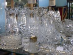 A Quantity of Cut Glass, including three cut glass vases together with a sweet meat dish on pedestal