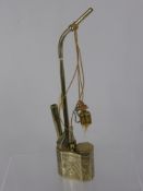 A Chinese Silver Plated Opium Pipe, the body of the pipe engraved with flowers, flags and