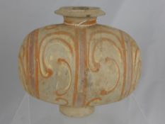 (Antiquity) Chinese Pottery Cocoon Vase, the footed vessel with traces of former painted geometric
