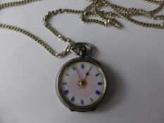 A Solid Silver Self Wind Open Face Pocket Watch, the watch having enamel face with blue Roman