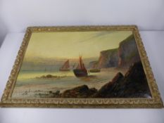 Scottish School An Original Oil on Canvas, depicting fishing boats at dawn, signed lower left,