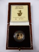 A Brittania 1/10-oz Proof Solid Gold Coin No. 01541, in original box with certificate.