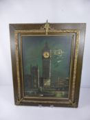 An Antique Novelty Big Ben Picture Clock, with Mother of Pearl highlights, believed to be in working