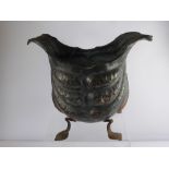 An Antique Copper Jardiniere, of naturalistic form on wrought feet, approx 42 x 27 x 35 cms