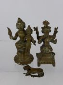 Antique Brass Hindu Figurines, including Ganesh approx 10 cms, feminine figurine together with an