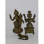 Antique Brass Hindu Figurines, including Ganesh approx 10 cms, feminine figurine together with an