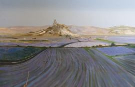 A Contemporary Oil on Canvas, entitled "Lavender Field, Moustiers, Ste Marie, signed Barker dd 1970,