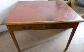 A Vintage Leather Top Oak Two Drawer Desk, approx 70 x 102 x 82 cms. Provenance: property of H.W.